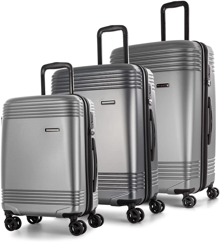 Bugatti Nashville Collection 3 Piece Hard Shell Luggage Set, Expandable Suitcases with 360-Degree Spinner Wheels, Retractable Handle, 20 Inch Carry On, 24 Inch Mid-size, 28 Inch Large Bags, Charcoal 