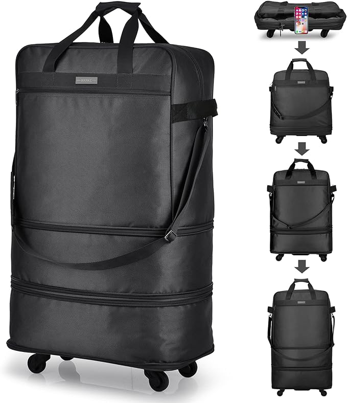 Hanke Suitcases with Wheels Expandable Foldable Luggage Bag Suitcase Collapsible Rolling Travel Bag Duffel Bag for Men Women Lightweight Suitcases without Telescoping Handle 