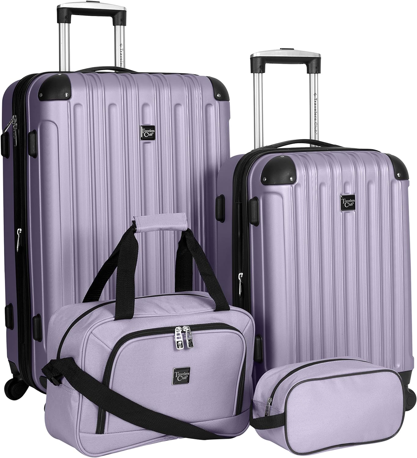 Travelers Club Midtown Hardside Luggage Travel Set, Spinner Wheels,Zippered Divider,Telescopic Handle,Lightweight, Lilac, 4-Piece Set 
